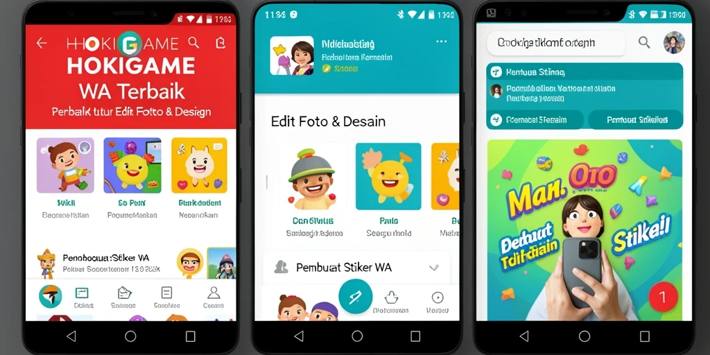 Antarmuka HOKIGAME untuk pembuatan stiker WA yang intuitif dan menarik.