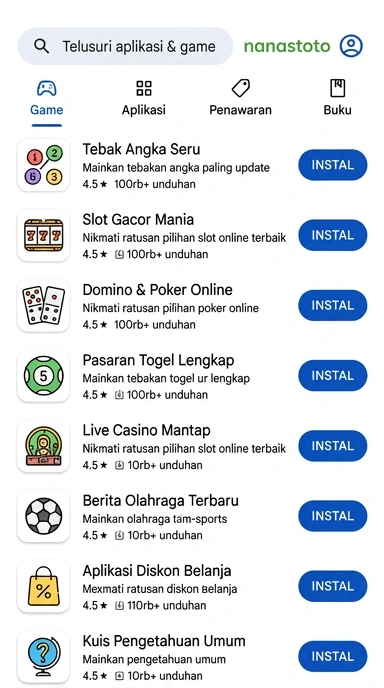 Tampilan katalog aplikasi nanastoto