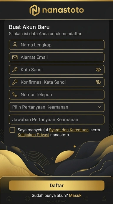 Tampilan halaman daftar nanastoto
