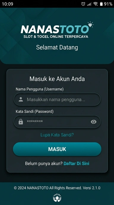 Tampilan halaman login nanastoto
